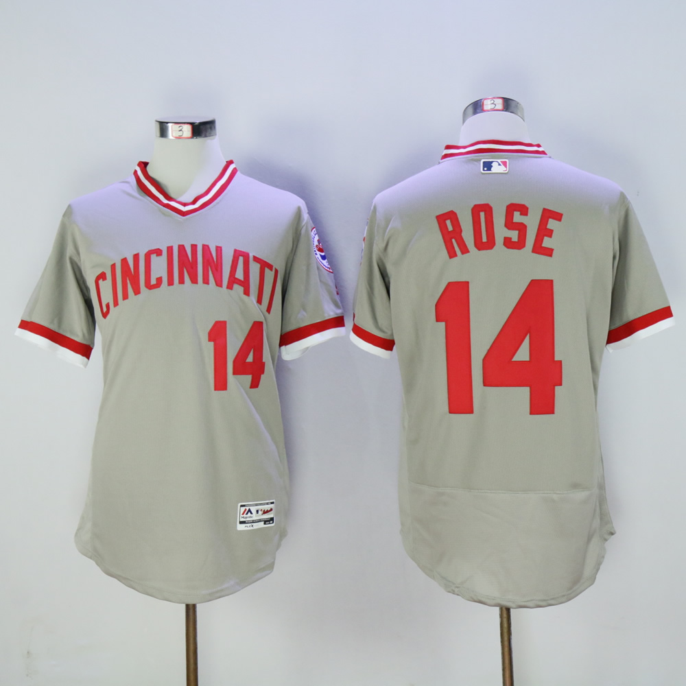 Men MLB Cincinnati Reds 14 Rose grey throwback 1976 jerseys